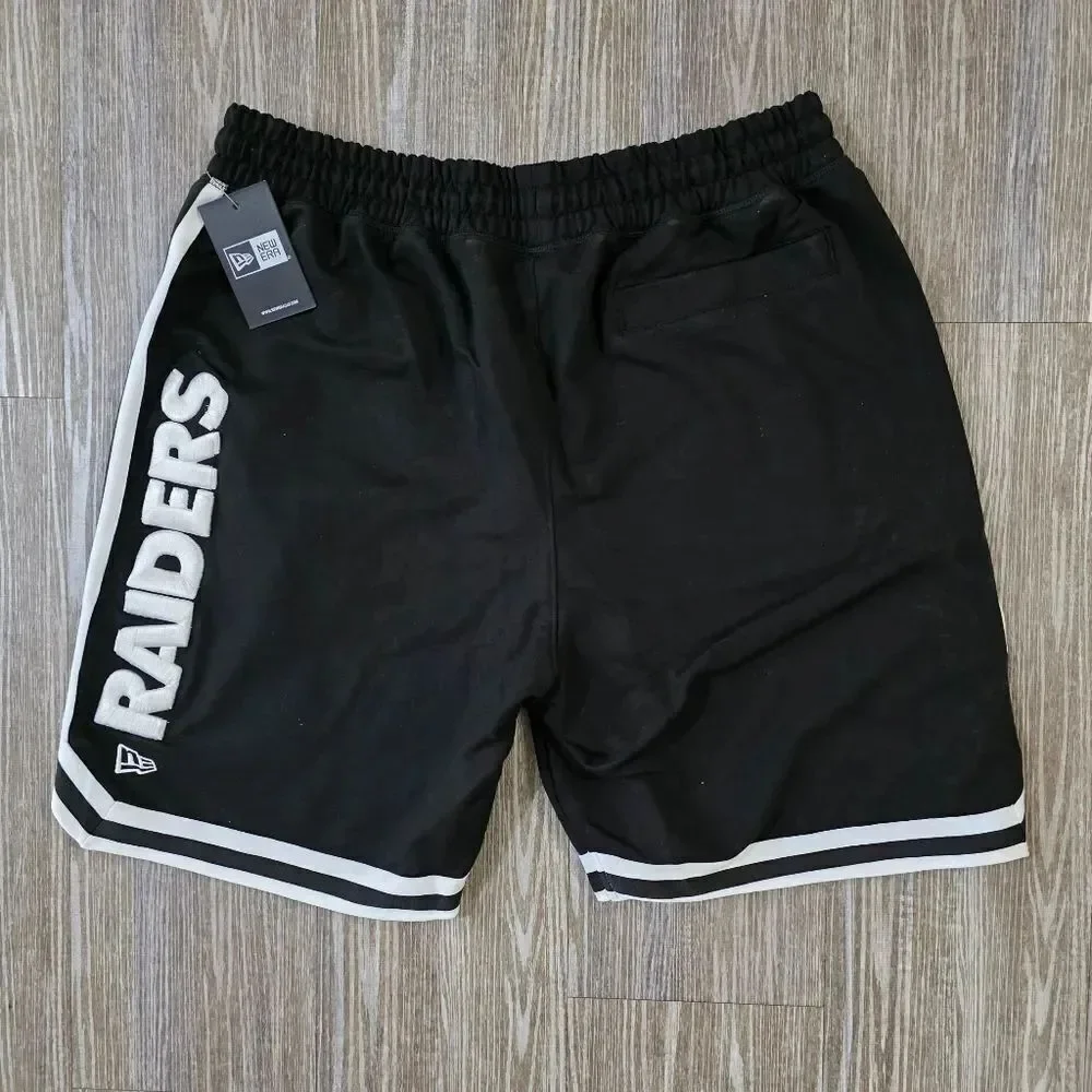 Las Vegas Raiders New Era NFL Shorts Chenille Embrodery Logos Black White XL LE
